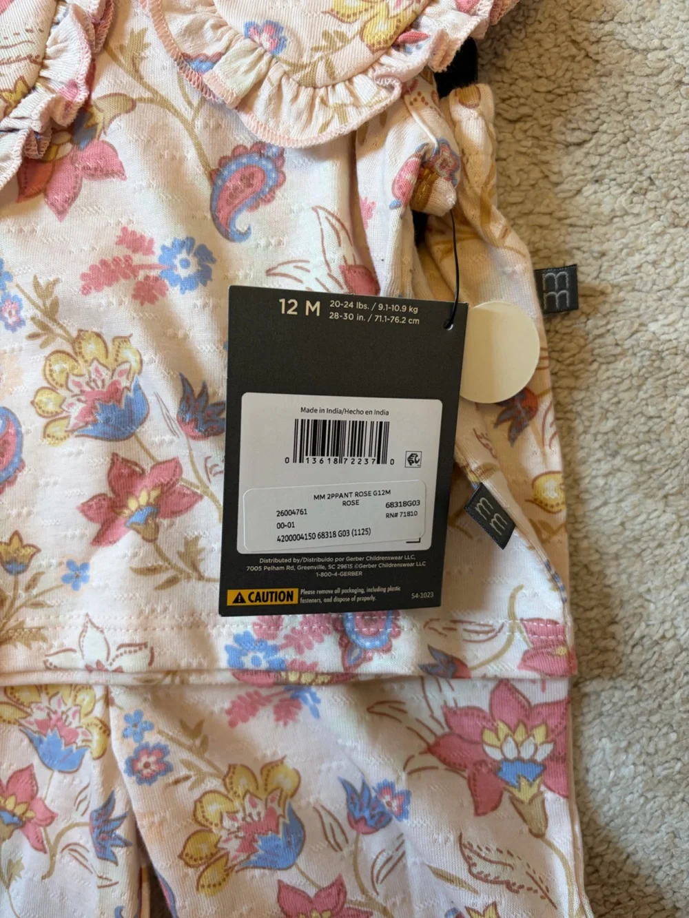 Modern Moments by Gerber Toddler Girl Smocked Top and Pant Outfit, 12M, NWT